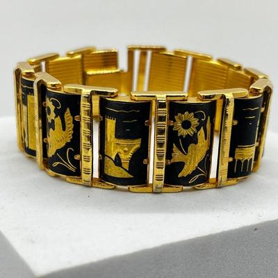 LOT 264J: Fabulous Vintage Damascene 7.5" Bracelet with 29.5" Goldtone Necklace