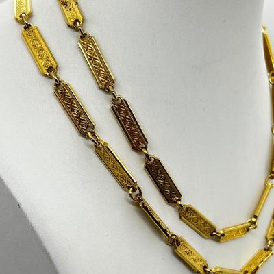 LOT 264J: Fabulous Vintage Damascene 7.5" Bracelet with 29.5" Goldtone Necklace