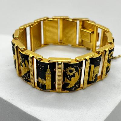 LOT 264J: Fabulous Vintage Damascene 7.5" Bracelet with 29.5" Goldtone Necklace