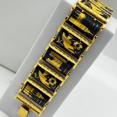 LOT 264J: Fabulous Vintage Damascene 7.5" Bracelet with 29.5" Goldtone Necklace