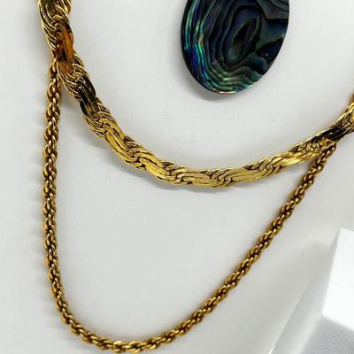 LOT 267J: Abolone Pendant Necklace with other Goldtone Necklaces Plus an 8.5" Sarah Coventry Chain Bracelet