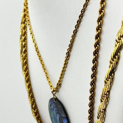 LOT 267J: Abolone Pendant Necklace with other Goldtone Necklaces Plus an 8.5" Sarah Coventry Chain Bracelet