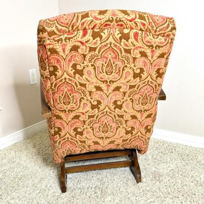 MCM Upholstered Glider with Wooden Arms and Chenille Flowers
