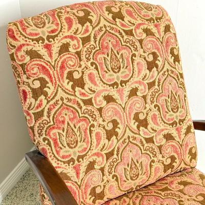 MCM Upholstered Glider with Wooden Arms and Chenille Flowers