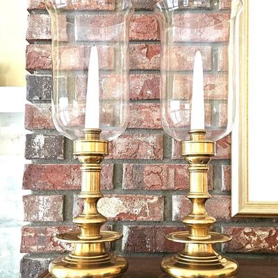 2 Vintage Maitland-Smith Brass Hurricane Candle Holders