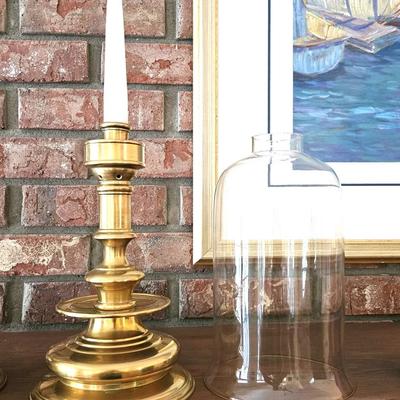2 Vintage Maitland-Smith Brass Hurricane Candle Holders