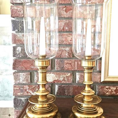 2 Vintage Maitland-Smith Brass Hurricane Candle Holders