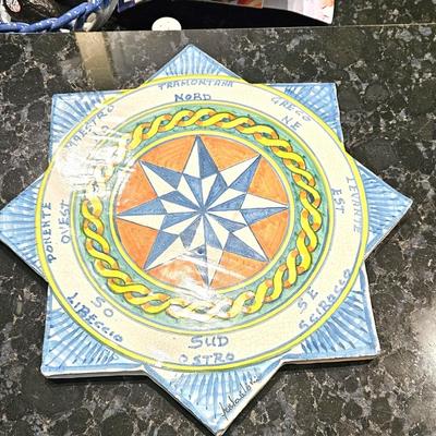 Italian Hand Painted Compass Rose Plaque