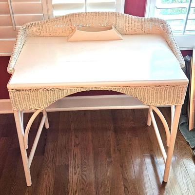 Vintage White Wicker Desk with Chair