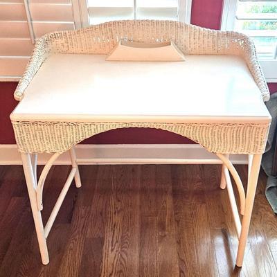 Vintage White Wicker Desk with Chair