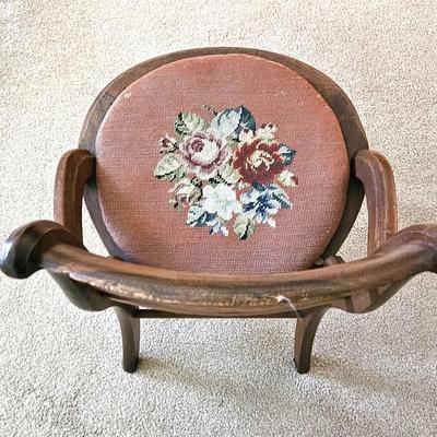 Antique Wooden Chair with Needlepoint Seat