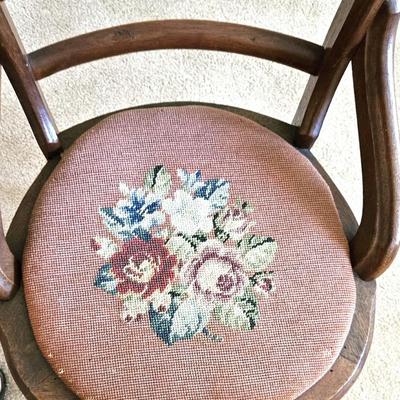 Antique Wooden Chair with Needlepoint Seat