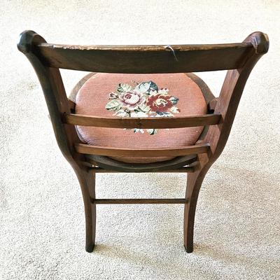 Antique Wooden Chair with Needlepoint Seat