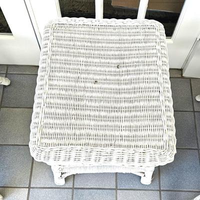 2 Vintage White Wicker Chairs with Table