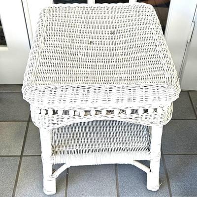 2 Vintage White Wicker Chairs with Table
