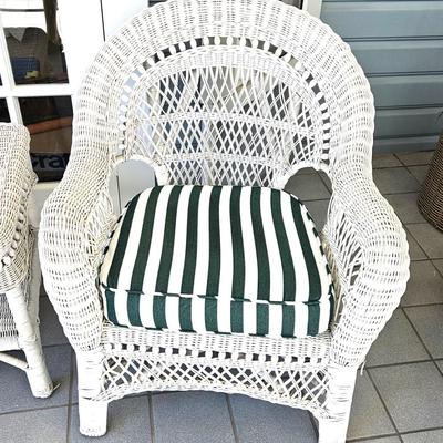 2 Vintage White Wicker Chairs with Table
