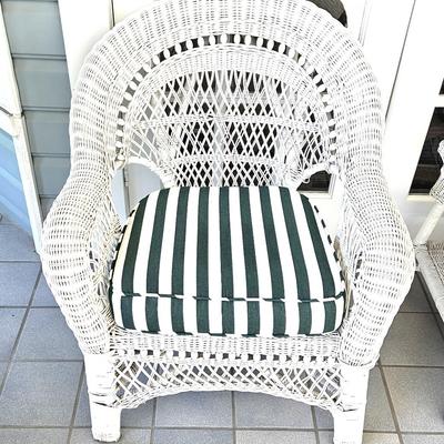 2 Vintage White Wicker Chairs with Table