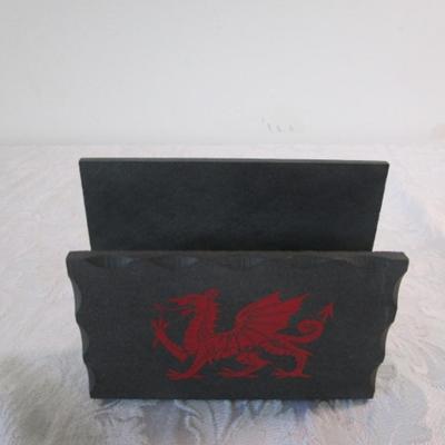 Slate Welsh etched dragon letter holder