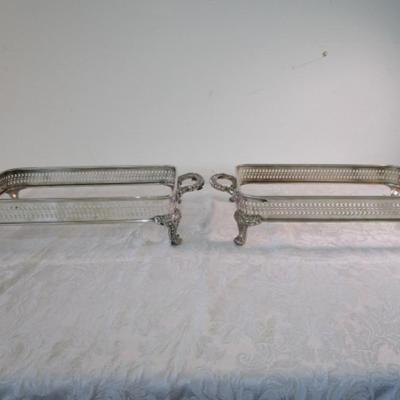 Decorative William Rogers trays to hold Pyrex dishes