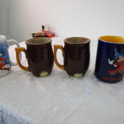 2 Owl mugs, 1 Mickey Mouse mug, 1 Winnie-the-Pooh mug