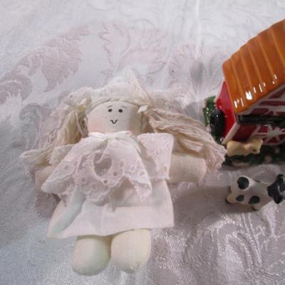New 5 Ceramic trinket boxes, decorative stamp dispenser, soft doll & snowman suncatcher