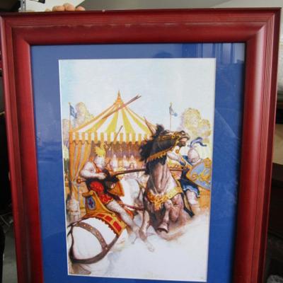 Framed picture of jousting knights