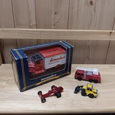SUPERVALU 1931 HAWKEYE DIE-CAST TRUCK BANK PLUS TONKA RACE CAR AND FIRE TRUCK