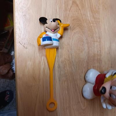 DISNEY VINTAGE MICKEY MOUSE, BUBBLE WAND AND RUBBER MICKEY