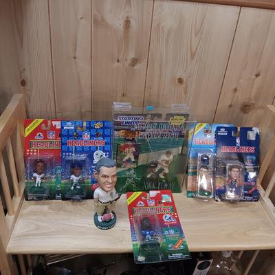 HEADLINERS FOOTBALL, BASKETBALL AND BASEBALL FIGURES PLUS LUBICK BOBBLEHEAD