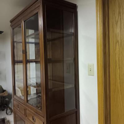 ASIAN THEMED DISPLAY CABINET WITH ADJUSTABLE SHELVES, 2 DRAWERS AND CABINET