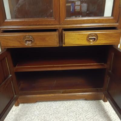 ASIAN THEMED DISPLAY CABINET WITH ADJUSTABLE SHELVES, 2 DRAWERS AND CABINET