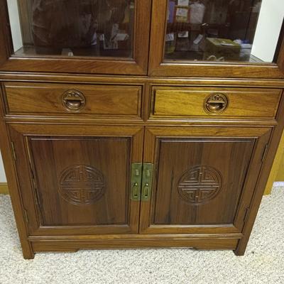 ASIAN THEMED DISPLAY CABINET WITH ADJUSTABLE SHELVES, 2 DRAWERS AND CABINET