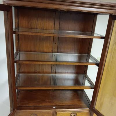 ASIAN THEMED DISPLAY CABINET WITH ADJUSTABLE SHELVES, 2 DRAWERS AND CABINET
