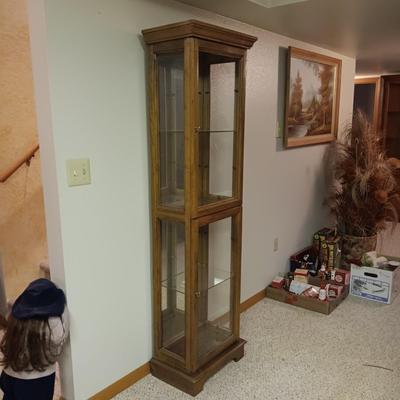 NARROW CURIO CABINET WITH A MIRRORED BACK