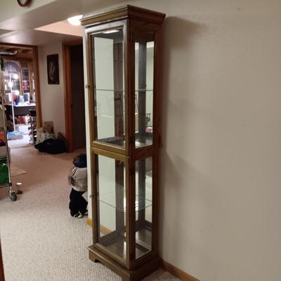 NARROW CURIO CABINET WITH A MIRRORED BACK