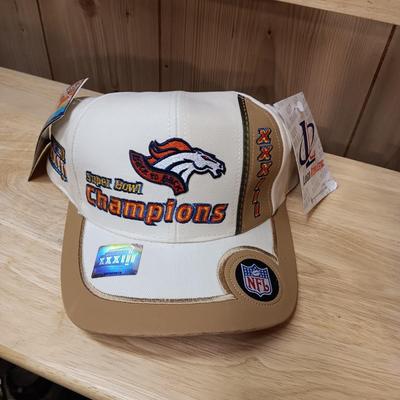 DENVER BRONCOS BALL CAP, BELT BUCKLE AND A PLUSH FOOTBALL