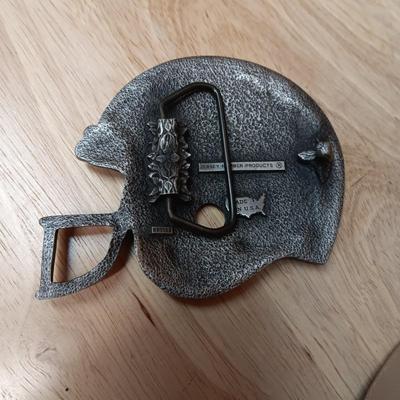 DENVER BRONCOS BALL CAP, BELT BUCKLE AND A PLUSH FOOTBALL