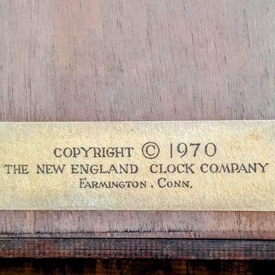 LOT 81L: Vintage Wall Clock, New England Clock Company, Farmington, CT, Battery Operated, Untested.