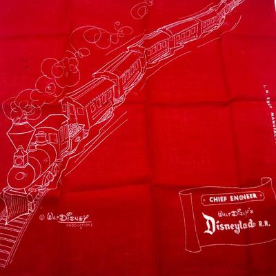 LOT 123J: Vintage Disneyland R.R. "Chief Engineer" Hankerchief - 16"x16"- Made in USA