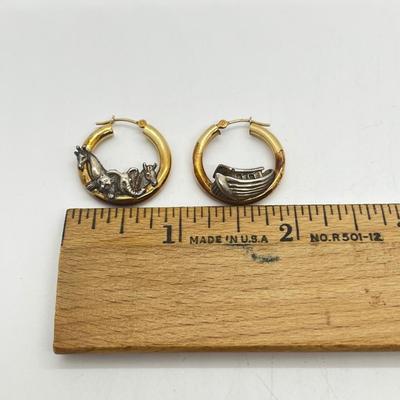 LOT 124J: 14K Yellow Gold and Sterling Silver Noah's Ark Hoop Earrings - 3.6 GTW