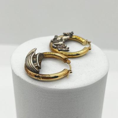 LOT 124J: 14K Yellow Gold and Sterling Silver Noah's Ark Hoop Earrings - 3.6 GTW