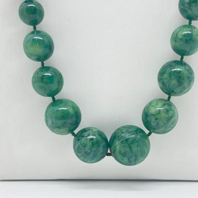 LOT 125J: Vintage Jewelry Lot: Lindenwold Jewelers Goldtone Cubic Zirconia 18" Necklace, 26" Green Beads, 18" White Beads,...