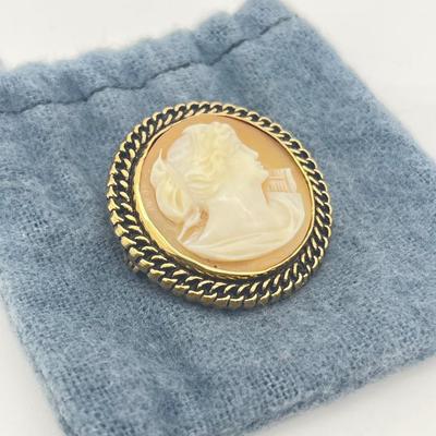 LOT 126J: Vintage Catamore Carved Shell Cameo Brooch/Pin - 12K Gold Filled