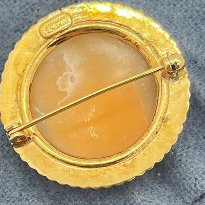LOT 126J: Vintage Catamore Carved Shell Cameo Brooch/Pin - 12K Gold Filled