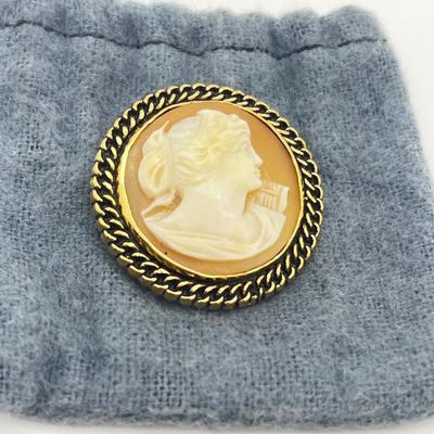 LOT 126J: Vintage Catamore Carved Shell Cameo Brooch/Pin - 12K Gold Filled