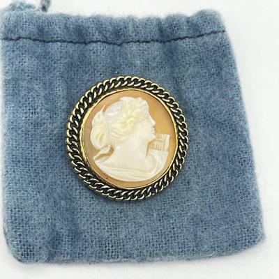 LOT 126J: Vintage Catamore Carved Shell Cameo Brooch/Pin - 12K Gold Filled
