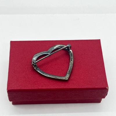 LOT 127J: 925 Marcasite Heart Brooch/Pin and Two Pairs of Sterling Pierced Earrings