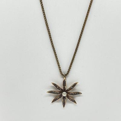 LOT 128J: 10K Gold and Seed Pearl Pendant on 20" Gold Filled Chain - 5.5 GTW