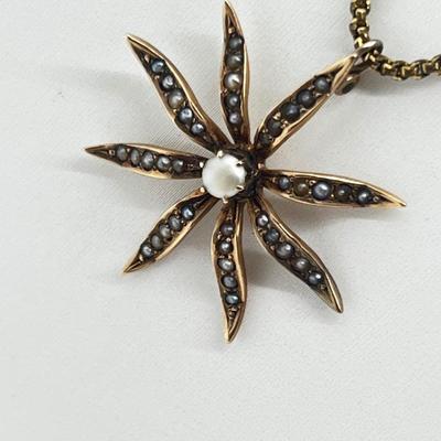 LOT 128J: 10K Gold and Seed Pearl Pendant on 20" Gold Filled Chain - 5.5 GTW
