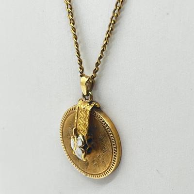 LOT 131J: 10K Yellow Gold Vintage Pendant Necklace - 8 Grams